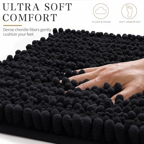 Yimobra Bathroom Rugs Non Slip Washable - Ultra Soft Absorbent Chenille Bath Mat, Quick Dry Shaggy Floor Carpet for Tub Shower, Black Home Decor Accessories, 24x17 Inch - color: Black, size: 24" X 17"