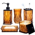 Amber Bathroom Accessories, Thick Etched Glass & Zinc Alloy Pump | Square Design, Beautiful & Weight, 5 Pcs Soap Dispenser, Toothbrush Holder, Soap Dish, Tumbler & Jar, for Mission/Amish Style - style: Square(Amber)