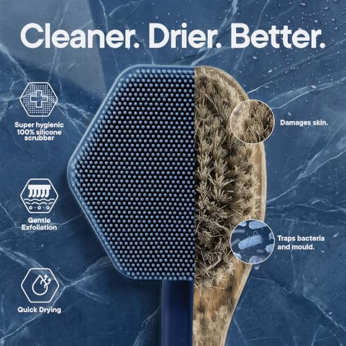TOOLETRIES Silicone Back Scrubber for Shower, Bath Brush - Glacier | Long ergonomic handle and non-slip grip make exfoliating hard-to-reach areas simple and comfortable. - color: Glacier