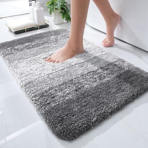 OLANLY Small Bathroom Rugs Mat 24x16, Extra Soft Absorbent Microfiber Bath Rugs, Rubber Backing, Quick Dry, Machine Washable Bath Mats for Bathroom Floor, Tub and Shower, Home Decor Accessories, Grey - color: Grey, size: 24" X 16"
