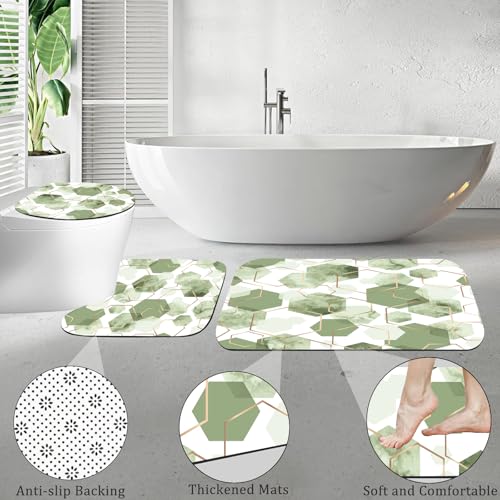 4Pcs Sage Green Geometric Shower Curtain Set, Neutral Modern Art Deco Shower Curtain with Hooks, Elegant Trendy Simple Bathroom Sets with Shower Curtain and Rugs, 71 * 71in - color: Green
