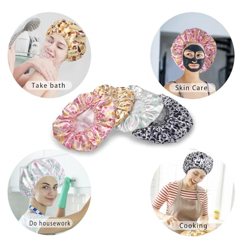 Shower Caps for Women, 4 PCS Elastic and Reusable Bath Caps, Double Layers Shower Cap Reusable Waterproof, Bathing Shower Caps, Environmental Bath Hair Protection Cap - Stone - color: Stone
