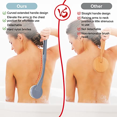 Back Brush Long Handle for Shower, 20.5” Back Bath Brush for Shower, Back Scrubber, Exfoliation and Improved Skin Health for Elderly with Limited Arm Movement, Disabled - color: Grey