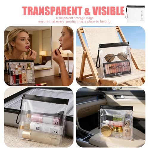 Reusable Quart Size TSA-Approved Toiletry Bag with Gusseted Bottom, Clear Makeup Cosmetic Bag Organizer, 4-Pack of 16 mil Quart Size Travel Bag for Toiletries, Carry-on Travel Accessories Essentials - color: Black