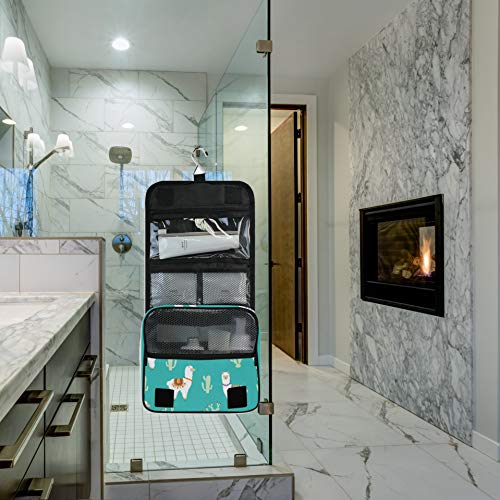 senya Hanging Travel Toiletry Bag Kit Makeup Case Cosmetics Organizer for Men Women - color: Llama Alpaca And Cactus