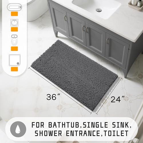 Yimobra Large Bathroom Rugs 36"x24", Non Slip Bath Mat for Tub, Shaggy Rug Floor Carpet, Extra Soft Super Absorbent Quick Dry, Machine Washable,Dark Gray - color: Dark Gray, size: 36" X 24"