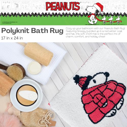 Collectibles Peanuts Snoopy Puffer Coat Holiday & Christmas Non Slip Plush Poly Knit Bathroom Mat Rug, 17x24, (Officially Licensed Product) By Franco - color: Peanuts Snoopy