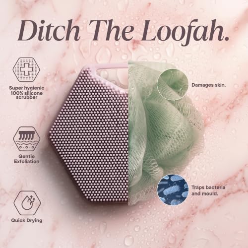 TOOLETRIES Silicone Body Scrubber 2.0, Loofah Alternative - Blossom | Gentle exfoliating shower scrubber that's quick drying, hygienic and longer lasting than traditional loofahs. - color: Blossom