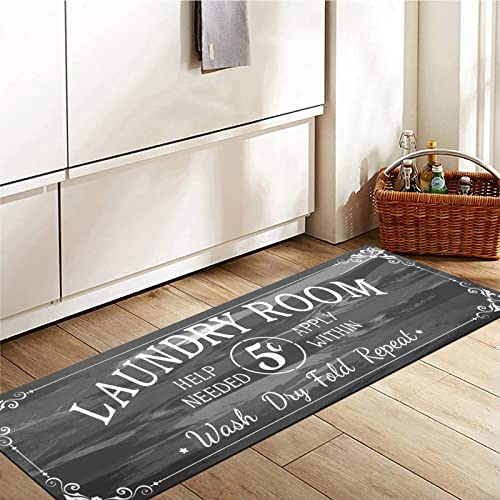 Pauwer Laundry Room Rug Runner 20"x60" Waterproof Rubber Laundry Mat Non Slip Kitchen Mats for Floor Washable Floor Mat Runner Rug for Farmhouse Mudroom Washroom Bathroom Decor - color: Laundry Dark Grey, size: 1'8" x 5'