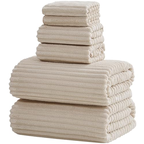 6-Piece Bath Towel Set(30"x60"), 2 Large Bath Towel Sheets, 2 Hand Towels and 2 Washcloths - Highly Absorbent Quick Dry Microfiber,Ultra Soft Towel Set for Bathroom (Beige) - color: Beige, size: 30x60 Bath Towel Set of 6