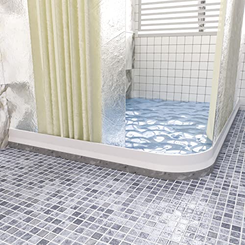 3" High Shower Threshold Water Dam 67 IN Collapsible Shower Water Splash Guard for Curbless Shower Threshold Barrier Water Stopper for Wet and Dry Separation Bathroom and Kitchen (White) - color: White, style: 67 inch