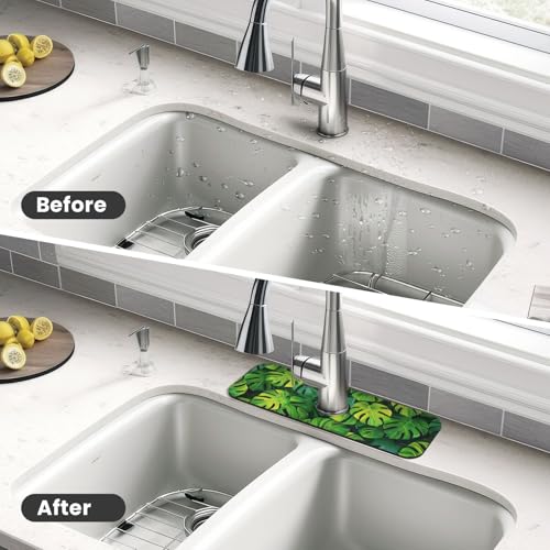 Faucet Draining Mat For Kitchen Sink, Palm Leaves Tropical Diatom Mud Absorbent Drain Pad For Bathroom Kitchen Sink Splash Guard Drying Mat - color: Palm Leaves Tropical