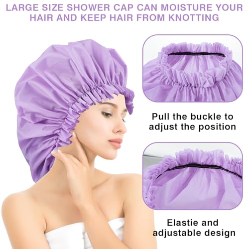 2 PCS Large Shower Cap for Braids - Waterproof Shower Cap for Women, Reusable XL Plastic Shower Caps Jumbo Bath Bonnet for Long Thick Curly Hair, Locs, Twist Braids (Pink, Purple) - color: Pink+Purple