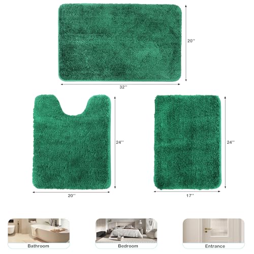 RUN HELIX Bathroom Rugs Set 3 Piece Soft Absorbent Bath Rugs, Microfiber Bath Mats Toilet Rug with Non-Slip Rubber Backing, Bath Rug Sets for Bathrooms, Deep Green - color: Light Green