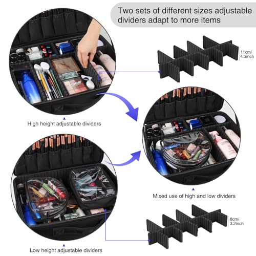 Relavel Extra Large Makeup Case, Makeup Artist Set Bag Professional Cosmetic Organizer Bag Storage Box with Makeup Brush Holder, Adjustable Dividers and Shoulder Strap, Black - color: Black, size: X Large