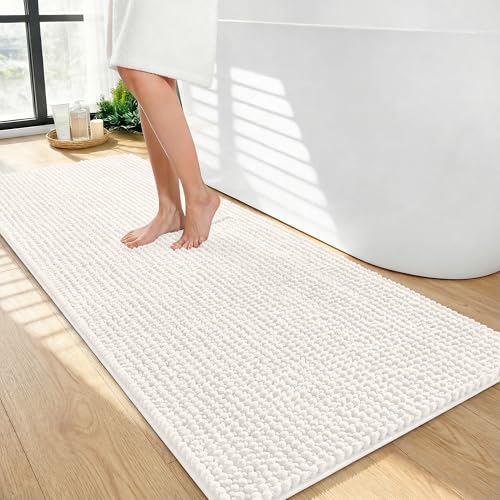 OLANLY Thick Bathroom Runner Rugs 44x24, Extra Soft Absorbent Chenille Bath Rugs, Rubber Backing, Machine Wash Dry, Long Bath Mats for Bathroom Floor, Tub and Shower, Home Decor Accessories, Ivory - color: Ivory, size: 44" X 24"