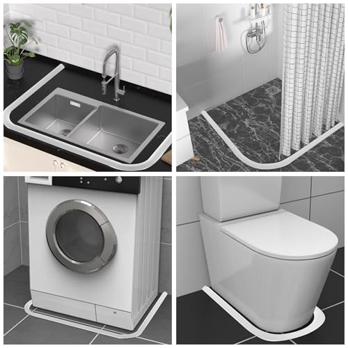 39 Inch Collapsible Shower Water Dam, Self Adhesive Shower Threshold Water Stopper Barrier Strip Dry and Wet Separation Retention System for Bathroom, Kitchen, Sink (White) - color: White