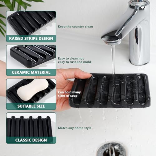 BosilunLife Black Bathroom Accessories Set - Ceramic Bathroom Counter Soap Set Bathroom Decor Sets Accessories Bathroom Lotion Soap Dispenser and Toothbrush Holder Set, Soap Dish, Apothecary Jars - color: Black-foam
