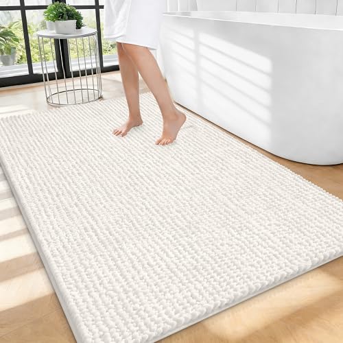 OLANLY Thick Large Bathroom Rugs 40x32, Extra Soft Absorbent Chenille Bath Rugs, Rubber Backing, Machine Wash Dry, Bath Mats for Bathroom Floor, Tub and Shower, Home Decor Accessories, Ivory - color: Ivory, size: 40" X 32"