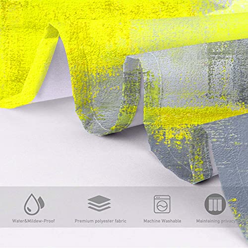 Lnond 4Pcs Yllow Bathroom Shower Curtain Sets with Rugs, Yellow Grey Abstract Painting Bathroom Sets with Shower Curtain and Rugs and Accessories - color: Yellow-01