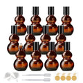 Essential Oil Roller Bottles, 10ml Amber Gourd Shaped Glass Roller Bottles with Stainless Steel Roller Ball, for Travel,Perfume (Amber-Black Cap, 10ML) - color: Amber-Black Cap, size: 10ML