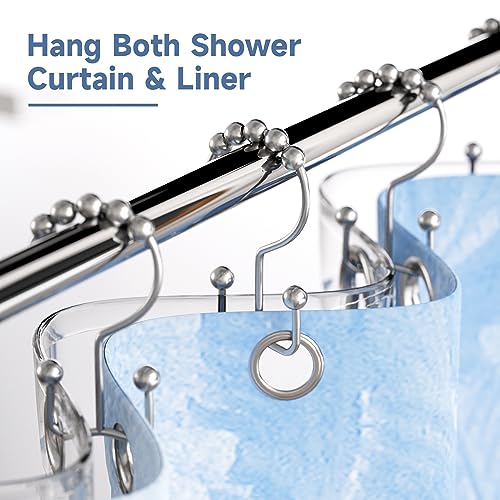 Titanker Double Shower Curtain Hooks, Rust Proof Shower Curtain Rings, Metal Shower Hooks for Bathroom Shower Rods Curtains, Set of 12 Hooks - Chrome - color: Chrome, style: Modern