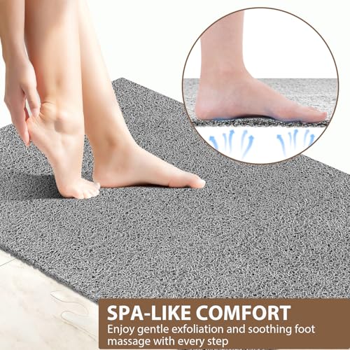 Shower Mat Non Slip: 59 x 35.4 Inch Extra Large Shower Mats for Inside Shower with Drain Hole - Soft PVC Loofah Anti Slip Shower Stall Mat for Walk-in Shower and Bathroom, Quick Drying - color: Grey, size: 59" x 35.4" (Rectangular)