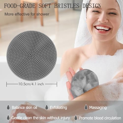 INNERNEED Food-Grade Soft Silicone Body Scrubber Shower Brush Handheld Cleansing Skin Brush, Gentle Exfoliating and Lather Well (Gray) - color: Gray
