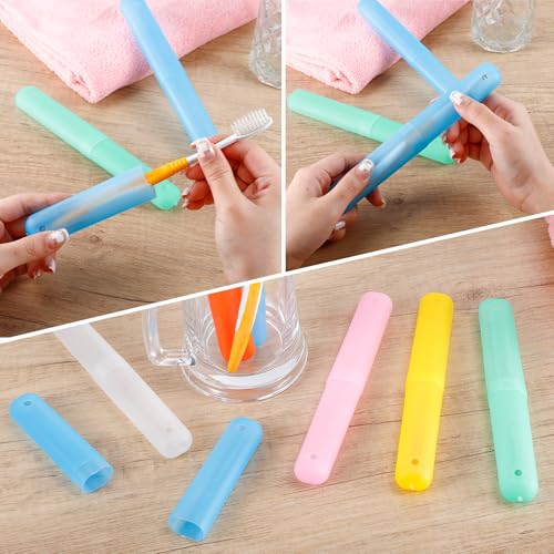 24 PCS Large Travel Toothbrush Holders, Portable Plastic Toothbrush Case, Travel Toothbrushes Storage Cases for Home, Business and Travel, 6 Assorted Colors, 0.79×1.02×7.64 Inch