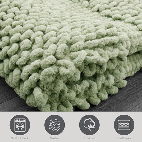 Jean Pierre New York 100% Chenille Cotton Skid Resistant Plush Bath Mat - 27"x45" Bathroom Rug - Sage Green - color: Sage Green, size: 2'3" x 3'9" (Rectangular)