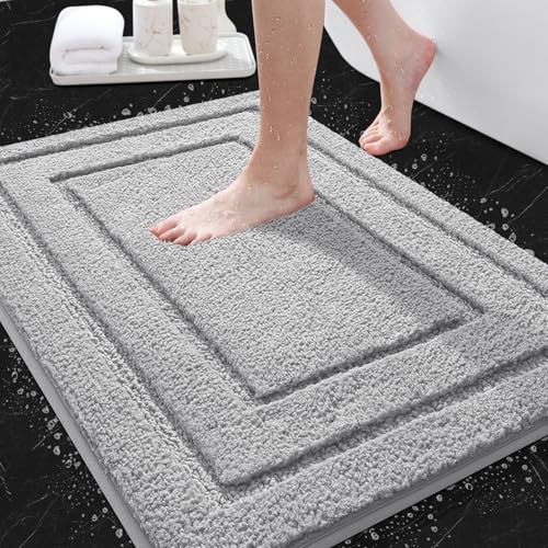 IM HOME Bathroom Rugs, Ultra Soft Plush Fluffy Microfiber Absorbent Bath Mat, Non-Slip Backing, Machine Washable Bath Mats for Bathroom Floor, Tub and Shower, Grey/32"x20"/Bordered - color: B-grey, size: 1'8" x 2'8" (Rectangular)