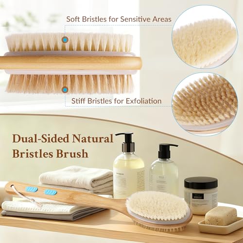 Body Brush with Back Scrubber, Double-Sided Long-Handled Bath Brush with Soft and Firm Bristles for Gentle and Deep Exfoliation, Wet/Dry Use, 2 Pack - size: Anti-slip
