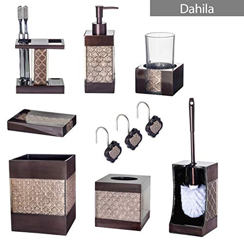 Creative Scents Dahlia Brown 4 Piece Bathroom Accessories Set | Includes Soap Dispenser, Toothbrush Holder, Tumbler Cup & Soap Dish