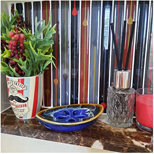 Ceramic Soap Dish with Self Draining Tray for Bar Soap, Bathroom, Kitchen (Blue No.2) - color: Blue No.2