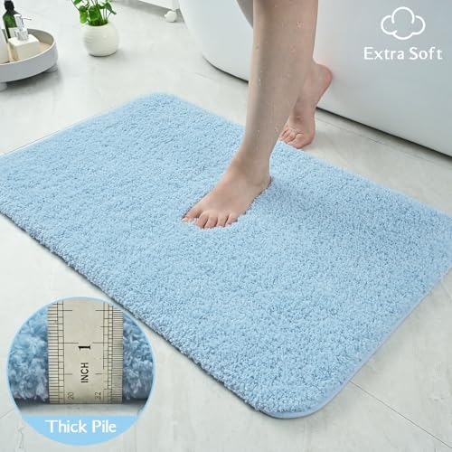 HOMORE Bathroom Rug Set 2 Piece,Soft Absorbent Bath Mats Set,Machine Washable Bath Rug Sets for Bathroom Non Slip,(21"x34"+21"x21") Plush Shaggy U Shape Contour Toilet,Light Blue - color: Light Blue