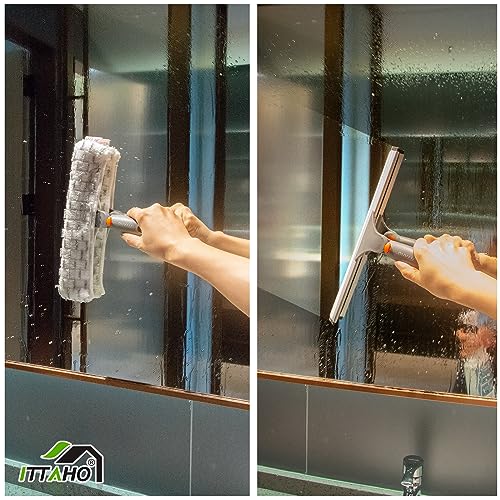 Squeegee for Window Cleaning,12" Squeegee and 11" Microfiber Scrubber Combi with Stainless Steel Pole,Extendable Window Cleaner for Car,Sliding Door,Shower Glass Door-Swivel Style-2 Pads - color: Orange, size: 12" Squeegee