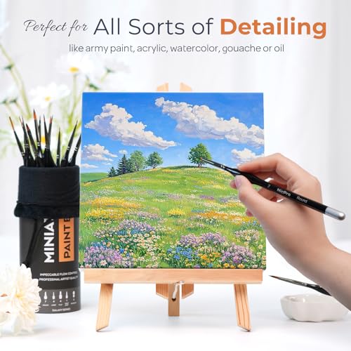 Nicpro 24 PCS Miniature Paint Brushes, Fine Tip Micro Model Detail Paint Brush Set for Acrylic Watercolor Oil, Paint by Number, Models, Miniatures, Craft, Rock Painting - with Container - style: 24 Pack (Detail)