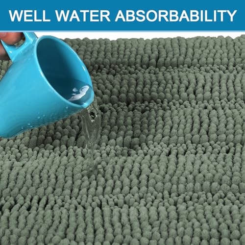 H.VERSAILTEX Bathroom Rugs Bath Rugs Non Slip Bath Mats Extra Thick Chenille Striped Rug 17" x 24" Absorbent Soft Shaggy Washable Dry Fast Bath Mats for Bathroom Floor - Green Bay - color: Green Bay, size: 17" x 24"