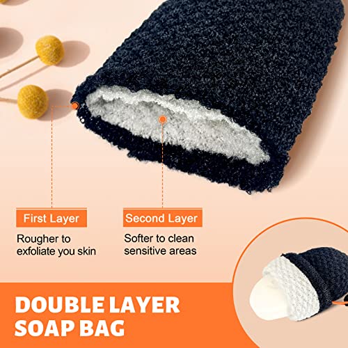 MIG4U Exfoliating Soap Bag for Shower 2 Pieces - Bar Soap Saver Pouch, Bamboo Body Scrubber Exfoliator Pocket in Travel Bathing, Black, Double Layer - style: 2 Exfoliation Levels