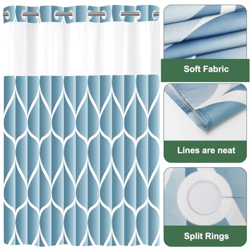 Yiatn No Hook Moonlight Blue Shower Curtain with Snap in Fabric Liner Set - Hotel Style with See Through Mesh Top Window, Modern Geometric Waterdrop Design,Waterproof and Washable, 71x74 INCH - color: Moonlight Blue, size: 71"W x 74"L (Pack of 1)