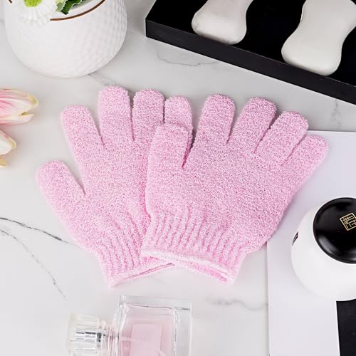 4 Pairs Bath Gloves, Body Scrub Mitts, Shower Scrubber Gloves for Shower Spa Massage & Body Scrub for Women Bath Spa Accessories (Pink, S)