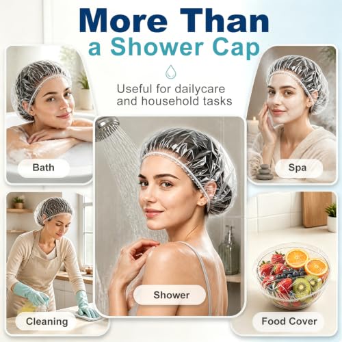 Disposable Shower Caps, 100 Pack - 18.1" Large Thick Waterproof Elastic Bath Caps, Clear Plastic Hair Covers for Women Home Travel Hotel Spa & Salon