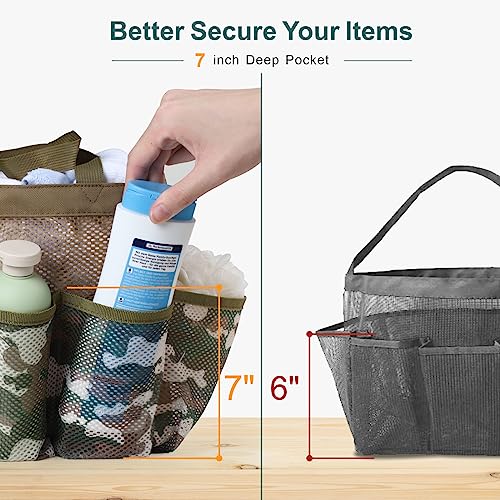 Mesh Shower Caddy Portable - 8 Pockets, S-Hook, Shower Bag for Dorm Camping | 2-Handle, Quick-Dry, Toiletry Organizer, College Dorm Room Essentials for Girls, Gym, Travel & Bathroom, Brown Camouflage - color: L, Brown Camouflage, size: L (Classic Dorm Cad