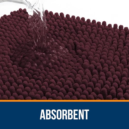 OLANLY Toilet Rugs U-Shaped 20x20, Extra Soft Absorbent Chenille Contour Bathroom Rugs for Toilet, Dry Quickly, Machine Washable, Non-Slip Bath Mat, Black Cherry - color: Black Cherry, size: 20" X 20" Contour Rug