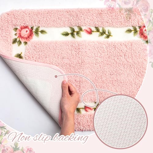 Drydiet 4 Pcs Bathroom Rugs Sets with Toilet Lid Cover Rose Flowers Bathroom Rugs Set Coquette Room Decor Floral Bath Mat U Shaped Toilet Rug Non Slip Absorbent Floral Bath Carpet