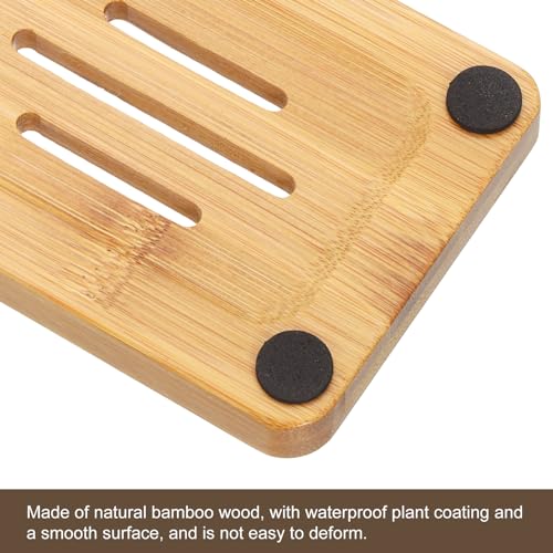 uxcell Wooden Soap Dish, Natural Bamboo Soap Tray Self Draining Soap Holder Saver for Bathroom, Bathtub, Kitchen Sink, 4Pcs
