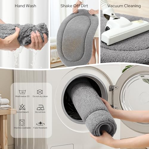HOMEIDEAS Bathroom Rugs Sets 2 Piece, Soft Bathroom Mats and Absorbent Microfiber Machine Washable Bath Mats for Shower Room, Bathtub, Kitchen (20" x 32" + 16" x 24", Grey) - color: Grey