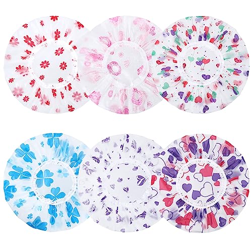 Pengxiaomei 6 Pcs Shower Cap, Reusable Waterproof Hair Cap Shower Caps Stocking Stuffers for Women Men Kids