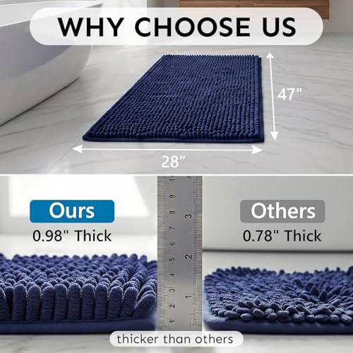 Secura Bathroom Rugs 47x28, Ultra Soft Chenille Bath Mat, Super Absorbent & Quick Dry Bathroom Mat, Non Slip Machine Washable Bath Rugs for Tub, Shower, Home Decor Accessories (Blue) - color: Blue, size: 47 in x 28 in
