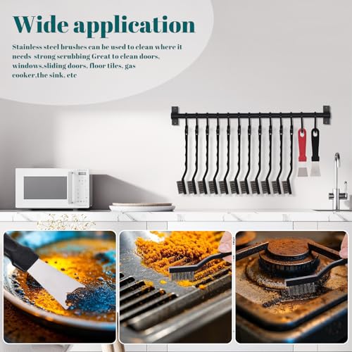 15PCS Mini Wire Brush Stainless Steel Brush Set，Masonry Brush Wire Bristle | Masonry Brush Wire Bristle for Cleaning Welding Slag and Rust，Curved Handle Brush (Stainless Steel, 15) - style: Stainless steel